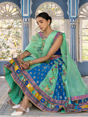 Sea Green and Blue Vasansi Silk Short Lehenga