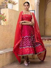 Red Vasansi Silk Chevron Short Lehenga