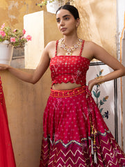 Red Vasansi Silk Chevron Short Lehenga