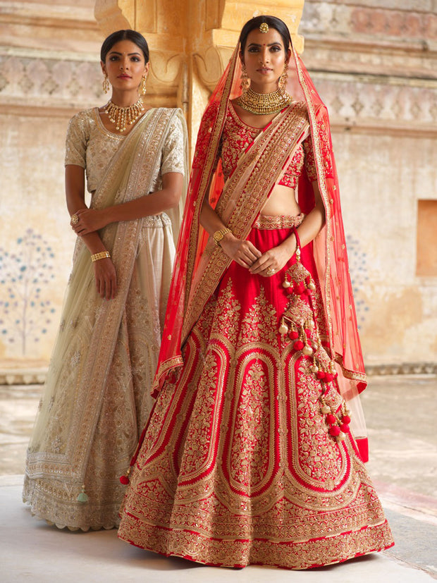 Off White Raw Silk Bridal Lehenga