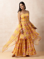 Yellow Floral Printed Sharara Set - Mogra Look 4