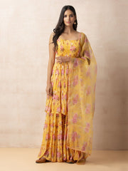 Yellow Floral Printed Sharara Set - Mogra Look 4