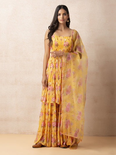Yellow Floral Printed Sharara Set - Mogra Look 4