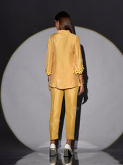 Yellow Linen Embroidered Co Ord Set