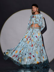 Baby Blue Wrinkle Crepe Crop top and Skirt Set