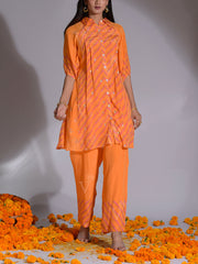 Orange Printed Leheriya Vasansi Silk Co Ord Set