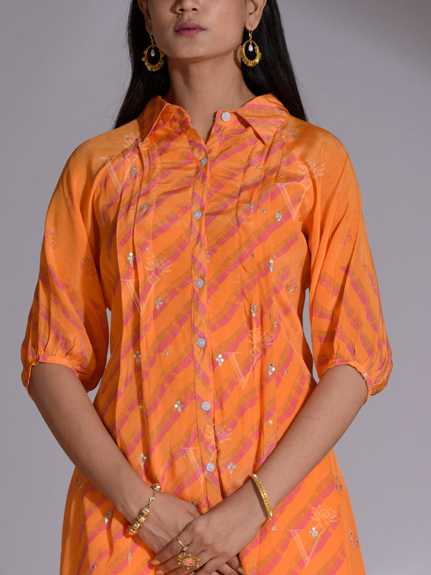Orange Printed Leheriya Vasansi Silk Co Ord Set