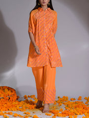 Orange Printed Leheriya Vasansi Silk Co Ord Set
