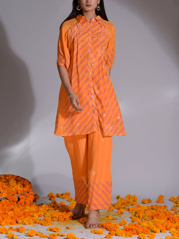 Orange Printed Leheriya Vasansi Silk Co Ord Set