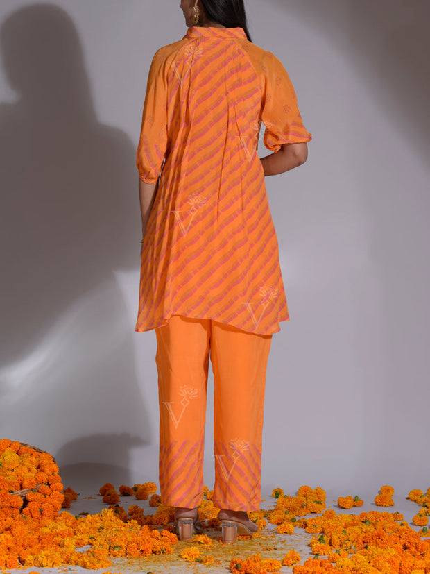 Orange Printed Leheriya Vasansi Silk Co Ord Set