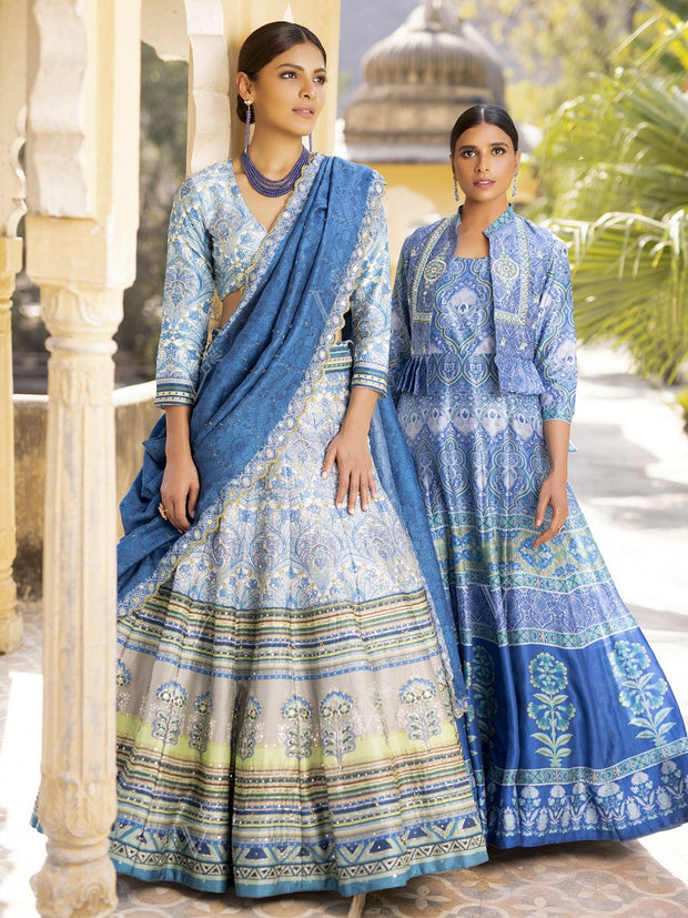 Cobalt Blue Handcrafted Silk Lehenga Set