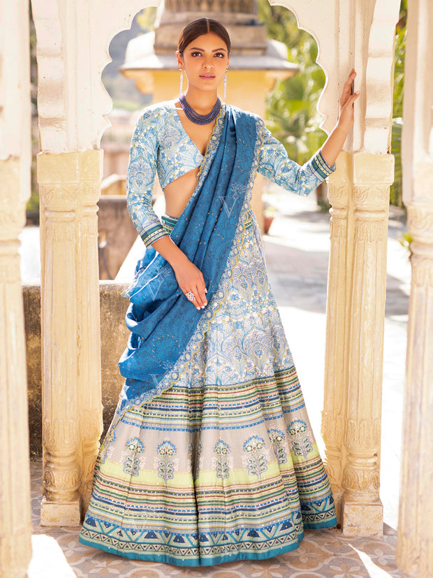 Cobalt Blue Handcrafted Silk Lehenga Set