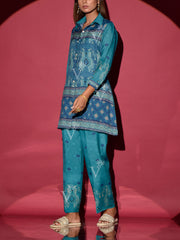 Steel Blue Vasansi Sil Printed Co Ord Set