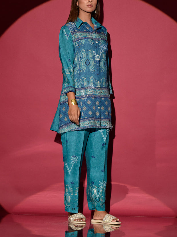Steel Blue Vasansi Sil Printed Co Ord Set