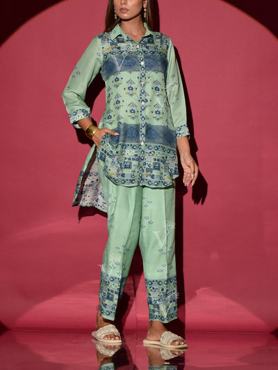 Blue Green Vasansi Silk Printed Co Ord Set