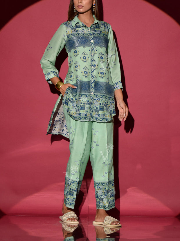 Blue Green Vasansi Silk Printed Co Ord Set