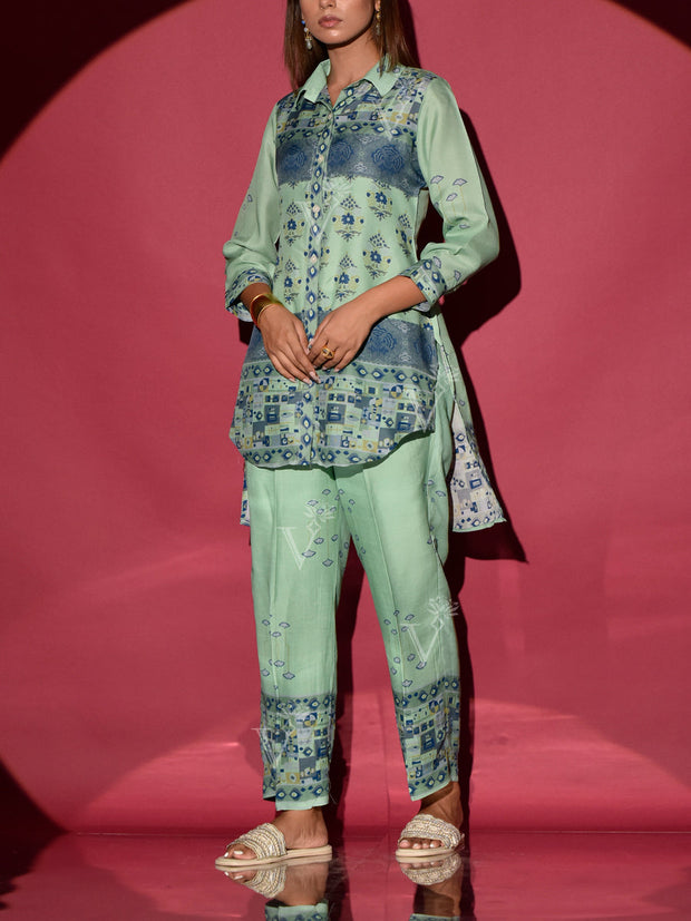 Blue Green Vasansi Silk Printed Co Ord Set