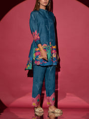 Yale Blue Vasansi Silk Printed Co Ord Set