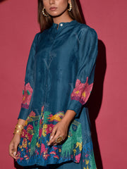 Yale Blue Vasansi Silk Printed Co Ord Set