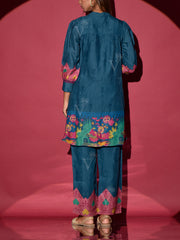 Yale Blue Vasansi Silk Printed Co Ord Set