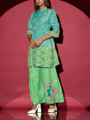 Sky Blue and Light Green Vasansi Silk Leheriya Peplum and Palazzo Set