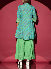 Sky Blue and Light Green Vasansi Silk Leheriya Peplum and Palazzo Set