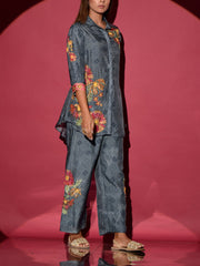 Lead Grey Vasansi Silk Printed Co Ord Set