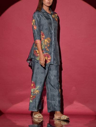 Lead Grey Vasansi Silk Printed Co Ord Set