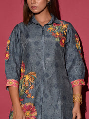 Lead Grey Vasansi Silk Printed Co Ord Set