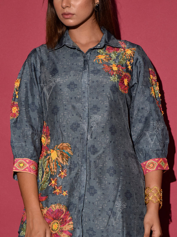 Lead Grey Vasansi Silk Printed Co Ord Set
