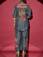 Lead Grey Vasansi Silk Printed Co Ord Set