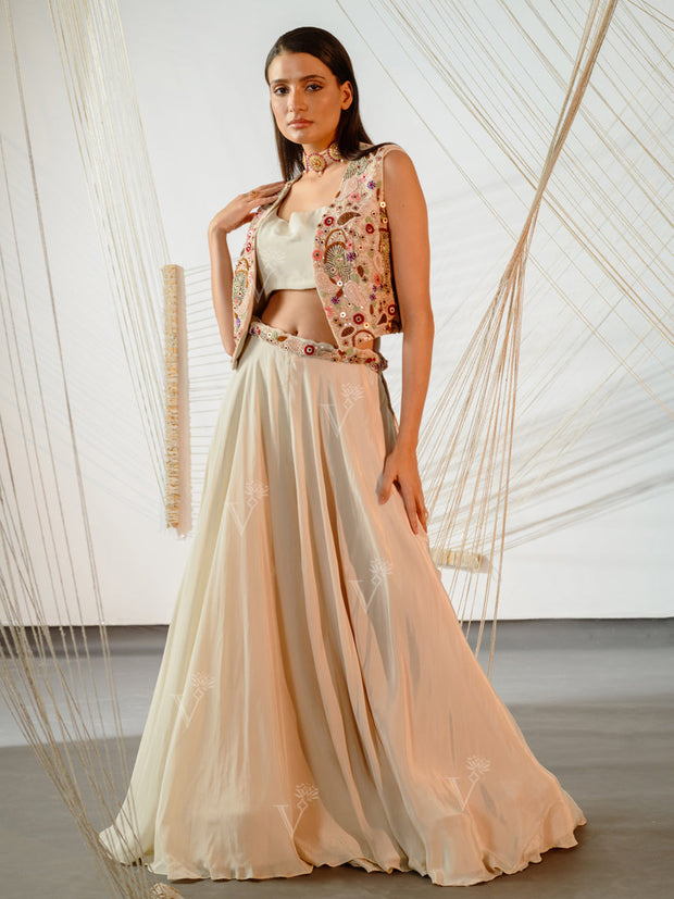 Off White Jacket Palazzo Set