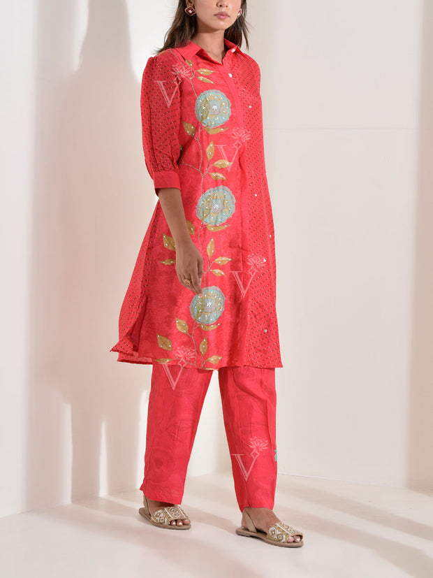 Red Vasansi Silk Co Ord Set