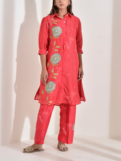 Red Vasansi Silk Co Ord Set