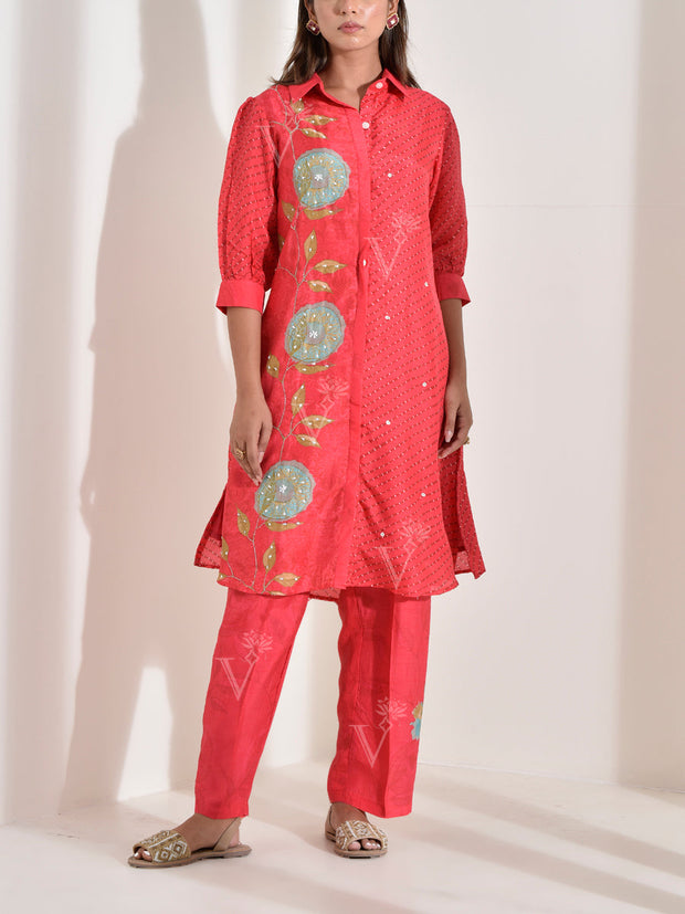 Red Vasansi Silk Co Ord Set