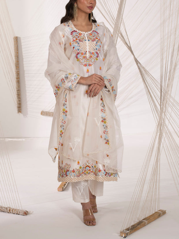 Off-white Chanderi Silk Suit Set