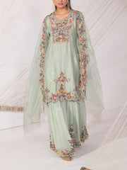 Sage Green Chanderi Silk Sharara Set