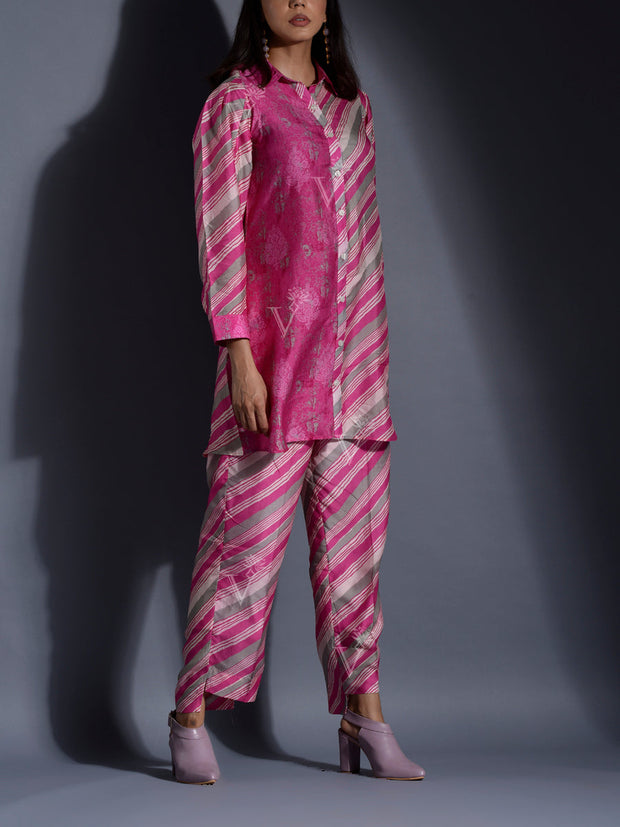 Pink Vasansi Silk Leheriya Co Ord Set