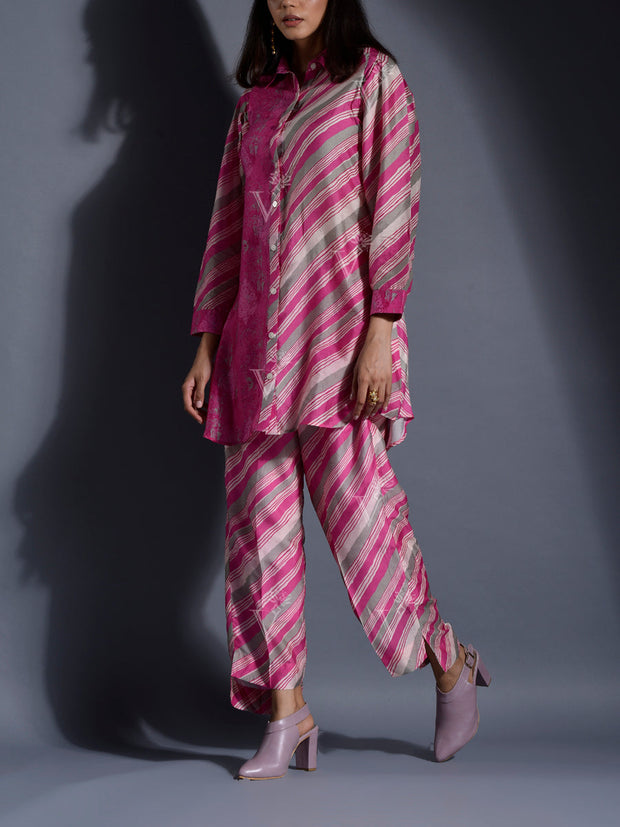 Pink Vasansi Silk Leheriya Co Ord Set