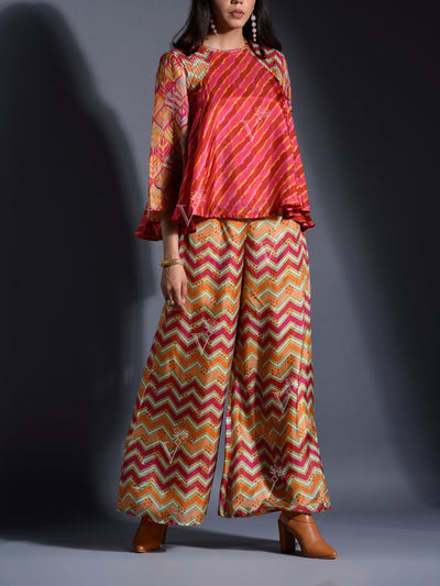 Red Vasansi Silk Leheriya Co Ord Set