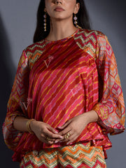 Red Vasansi Silk Leheriya Co Ord Set