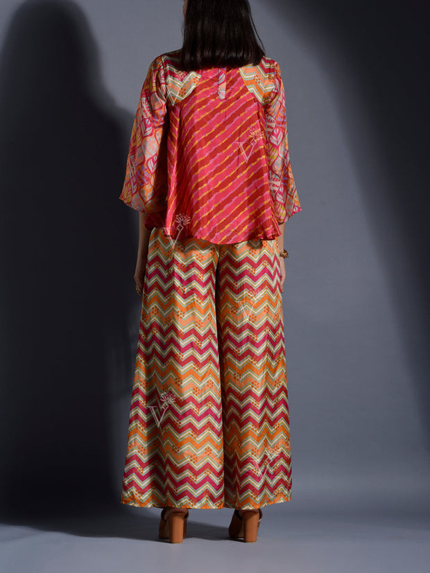Red Vasansi Silk Leheriya Co Ord Set