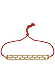 SILVER GOLD PLATED FLOWER PEARL GLASS THREAD CHOKER