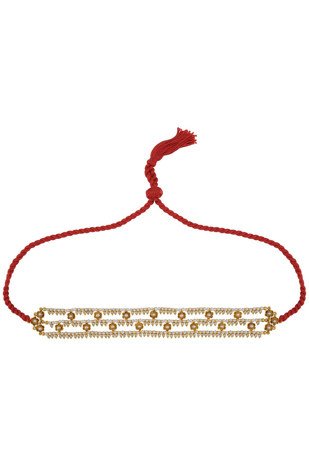 SILVER GOLD PLATED FLOWER PEARL GLASS THREAD CHOKER