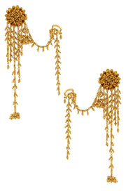 SILVER FLORAL CHAIN DROP EARRINGS WITH EAR CUFFS