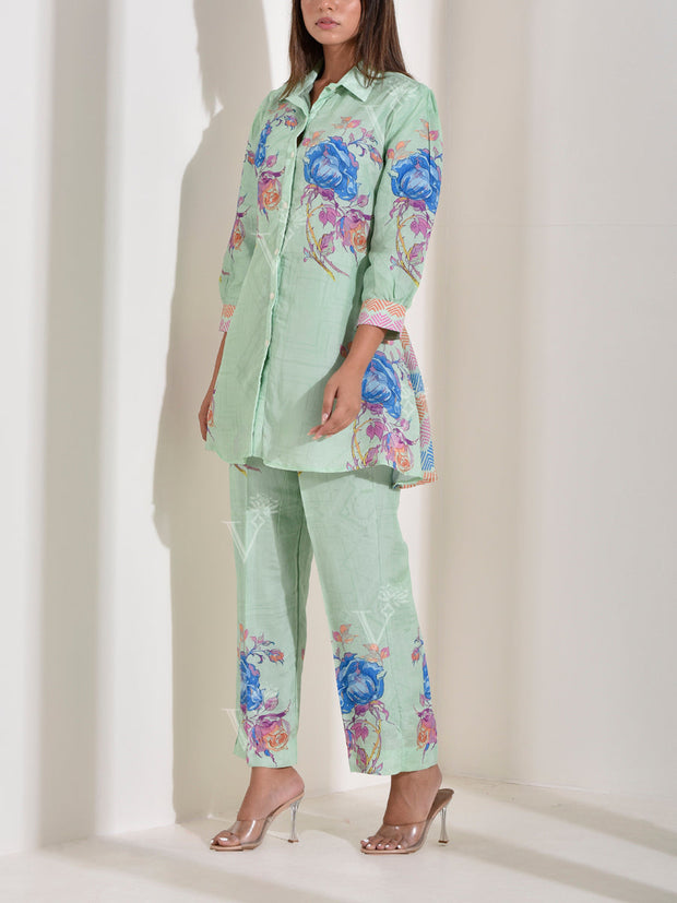 Green Vasansi Silk Printed Co Ord Set