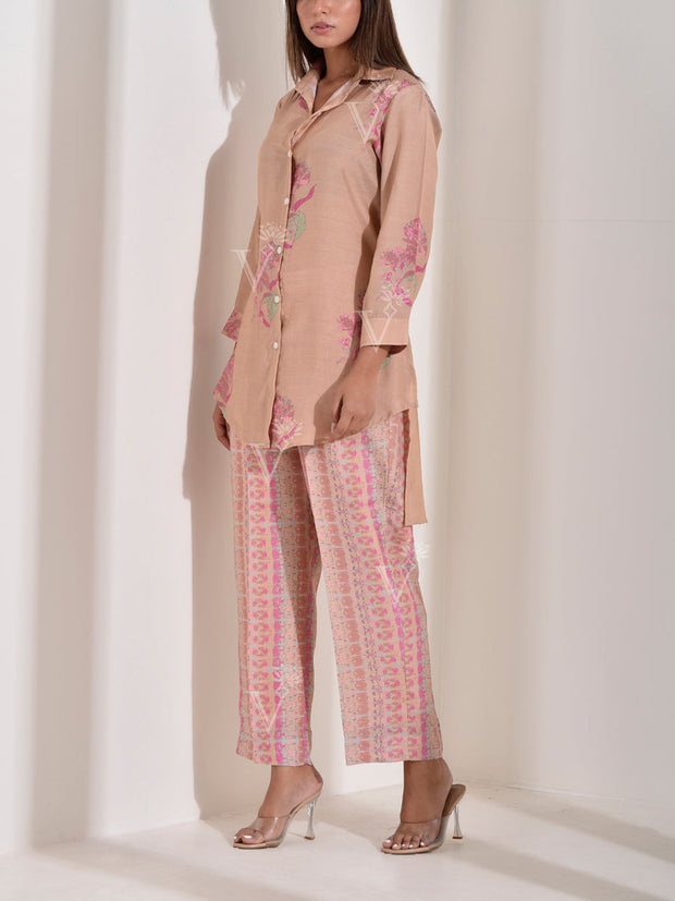 Beige Vasansi Silk Printed Co Ord Set