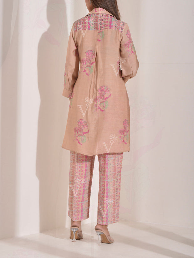Beige Vasansi Silk Printed Co Ord Set