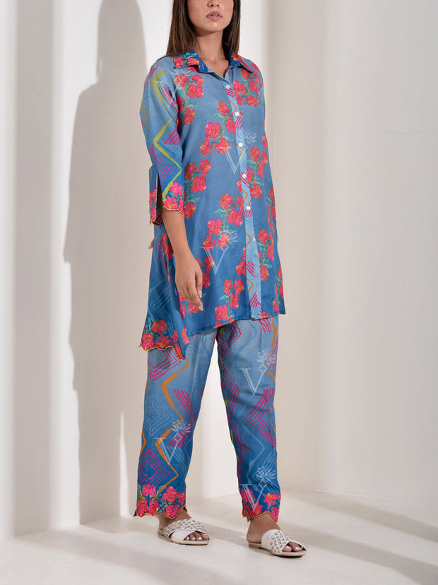 Blue Vasansi Silk Printed Co Ord Set