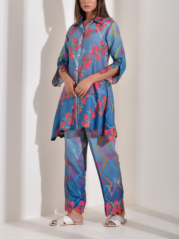 Blue Vasansi Silk Printed Co Ord Set